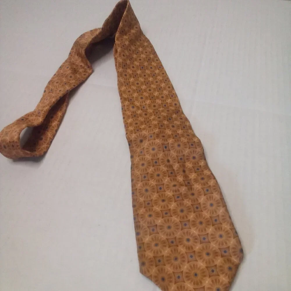Stafford Tie Necktie Men 100% Silk Pattern Orange Tan Blue